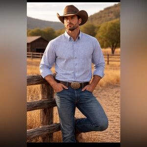 Ariat Men's Pro Series Light Purple Plaid Button-Down Shirt Size XXL Western